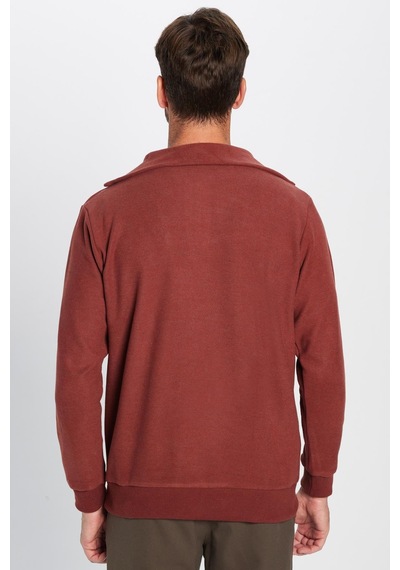 Tudors Unisex Relax Fit Rahat Kesim Desenli Pamuklu Yarım Fermuarlı Kiremit Renk Dik Yaka Sweatshirt-31989 Kiremit