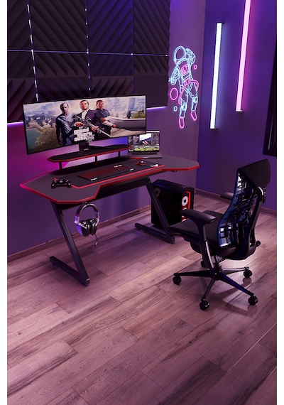 Profesyonel Rgb Ledli Oyuncu Masası 140 75 70 Cm Bilgisayar Masası Gamer Çalışma Masası Antrasit