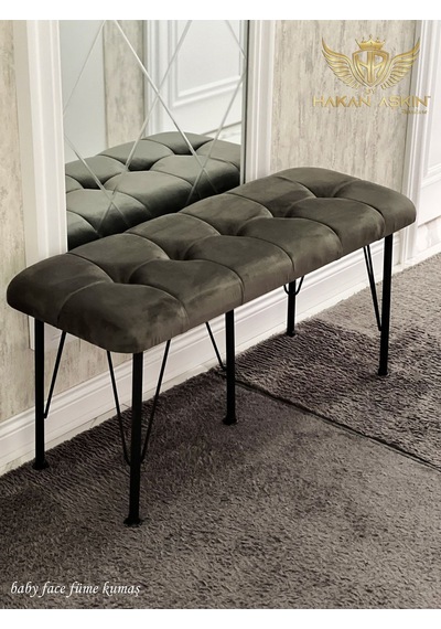By Hakan Aşkın Siyah Metal Ayaklı Pouf Pouf 2024 New Style Babyface Puf & Bench Koyu Füme Füme Babyface