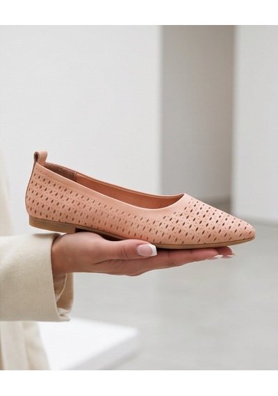 Futsishoes Stella Pembe Hakiki Deri Lazer Kesim Kadın Babet