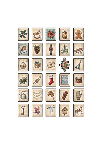 30 Adet Vintage Yılbaşı Posta Pulu Sticker Seti - Planner Ajanda Laptop İçin Çok Renkli