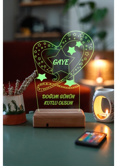 Kişiye Özel Doğum Günü Hediyesi Kalp Ve Yıldızlar 3D Led Lamba