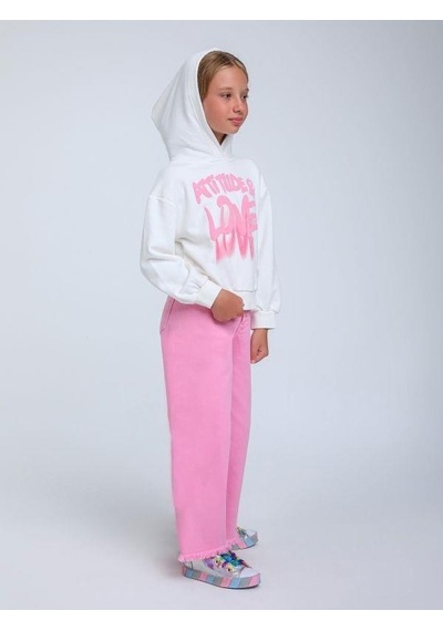Kız Çocuk Kapüşonlu Love Yazılı Sweatshirt-14315 Beyaz