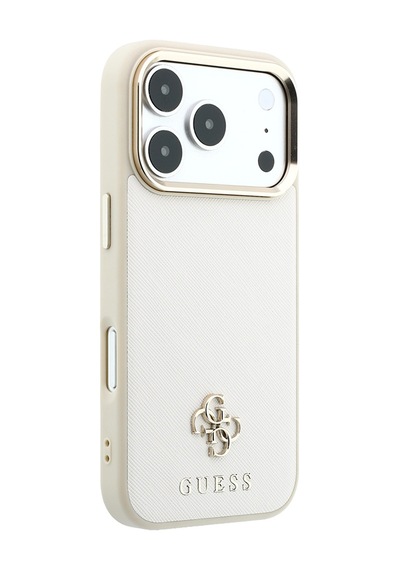 Apple iPhone Uyumlu 18 Pro Max Kılıf Guess Lisanslı M-safeli Klasik Yazı Ve 4g Logolu Pu Deri Saffiano Kapak Bej