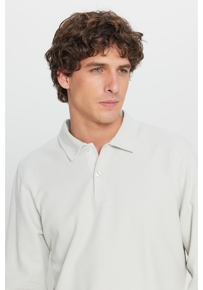 AC&Co / Altınyıldız Classics Erkek Grı %100 Pamuk Slim Fit Dar Kesim Polo Yaka Jakarlı Triko Tişört Gri