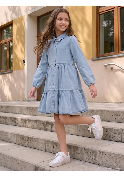 Civil Girls Denim Gömlek 10-13 Yaş Elbise - Mavi