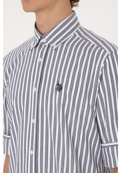 U.S. Polo Assn. Erkek Lacivert Çizgili Beyaz Gömlek 50306327-VR033