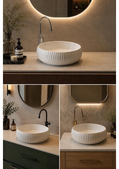 Lena E-4161 Tezgah Üstü Porselen Lavabo Beyaz Porselen Mobilya