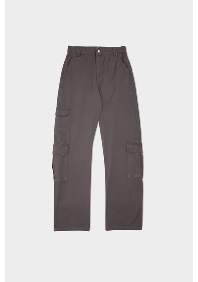 DeFacto Straight Fit Kışlık Gabardin Pantolon Kargo Cepli Normal Bel Düz Paça D3762AX24AUGR310 Gri