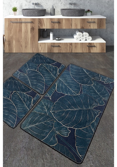 Zeleno Banyo Halısı Djt 3 Lü Set Banyo Halısı Paspas Yıkanabilir Kaymaz Çok Renkli