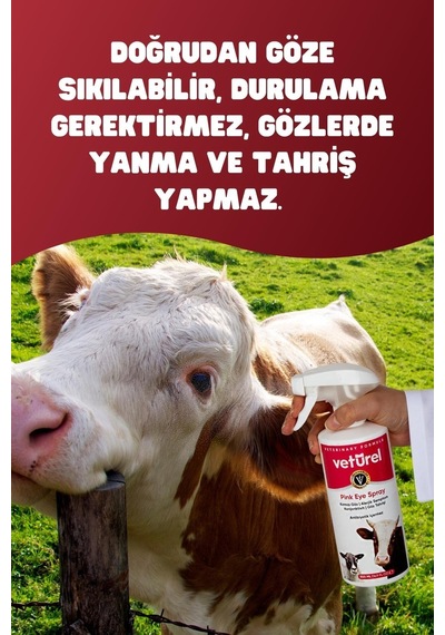 Veturel Göz Bakım İnek Koyun Çiftlik Hayvanı Göz Kızarıklığı Mukus Yıkama Spreyi 500 ML