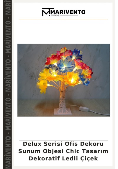 Delux Serisi Ofis Dekoru Sunum Objesi Chic Tasarım Dekoratif Ledli Çiçek Çok Renkli