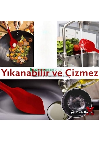 2li Kırmızı Silikon Kaşık Spatula Yanmaz Yapışmaz Çizmez 27cm