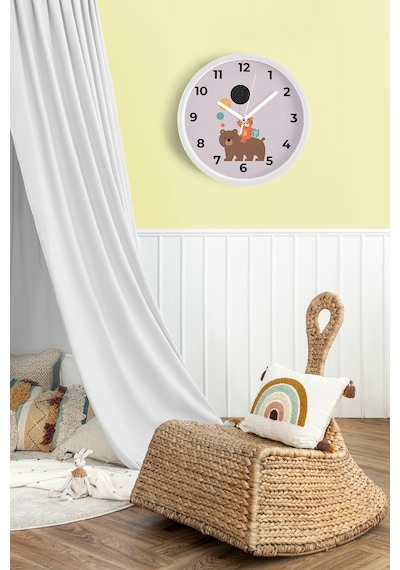 Sevimli Hayvanlar Modern Tasarım Çocuk Odası Duvar Saati - 30cm - Önü Camlı Beyaz Kasa-jh1009 Beyaz