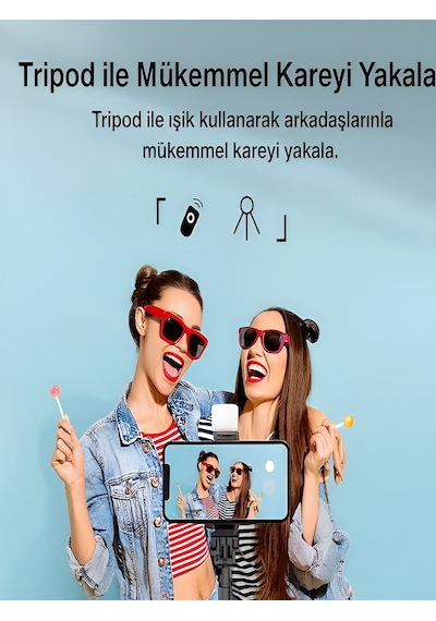 Bluetooth Kumandalı Tripod Telefon Tutuculu Selfie Çubuğu Telefon, Kamera, Lamba, Yayın Standı