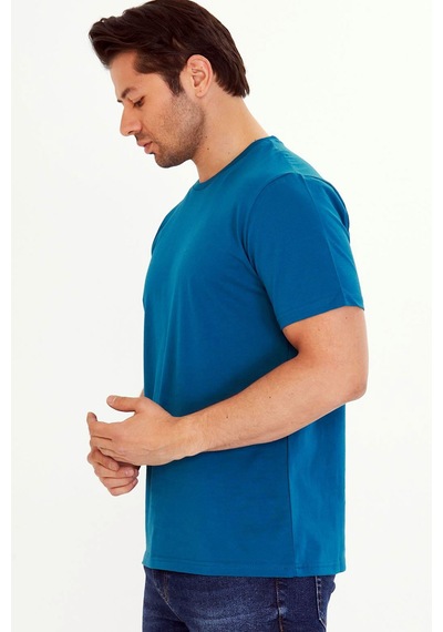 Trendhill Erkek Mavi Pamuklu Bisiklet Yaka Büyük Beden T-shirt Mvi5014b