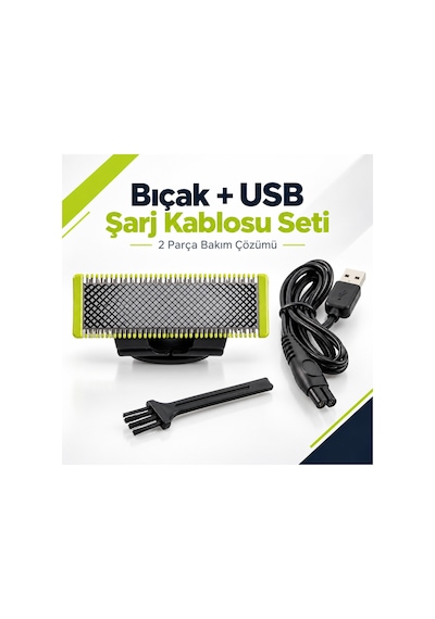 Philips Oneblade Qp1424 Qp2724 Qp2734 Qp2824 Qp2834 Uyumlu Yedek Bıçak Ve Usb Şarj Kablosu Seti