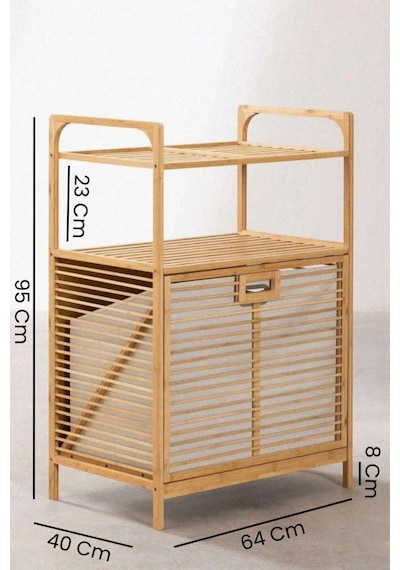 Digithome Bambu Xl Kirli Sepetli 2 Raflı Çok Amaçlı Banyo Düzenleyici Çamaşır Sepeti Organizer Db-0004