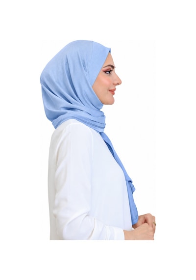 Modish Group Penye Boyun Kapamalı Şal Başörtü Hazır Giyim Turban Esnek Jersey Şal Açık Mavi