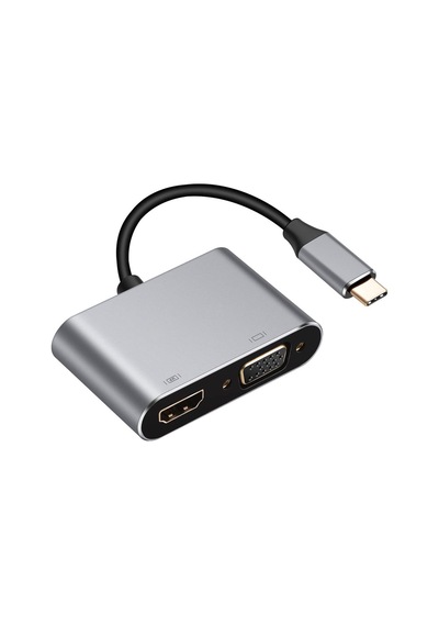 Usb-c 4 Ü 1 Arada 4k Hdmı + Vga + Usb 3.0 + Pd Hızlı Şarj Çoklayıcı Adaptör Gri