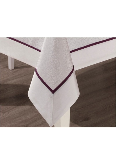 Tropik Home Pamuklu Bordürlü Biyeli Lüks Masa Örtüsü 160x260 CM Beyaz