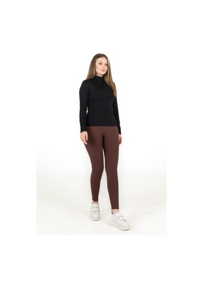 Sortie Collection Yarım Balıkçı Uzun Kol Likralı Basic Penye Bluz Siyah