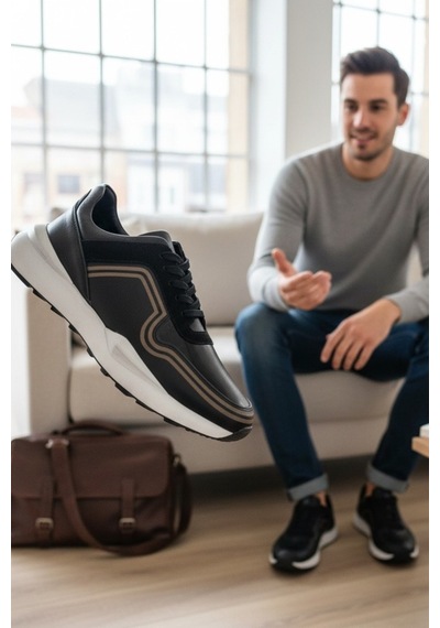Enoch Erkek Sneaker - Yüksek Esnek Tabanlı Şehir Şıklığı Ve Konfor Odaklı Bağcıklı Yürüyüş Ayakkabısı Siyah