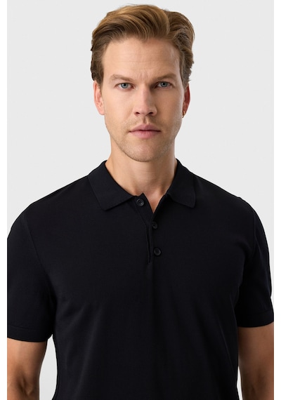 Back And Bond Regular Fit Düğmeli Siyah Polo Yaka Tişört