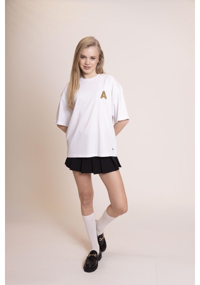 Afloow Muse Oversize Beyaz Tişört %100 Pamuk Ön Leopar A Harfi Detaylı, Sırtı Büyük Leopar Baskılı, Rahat Ve Şık Tasarım Unisex Günlük T-shirt Beyaz