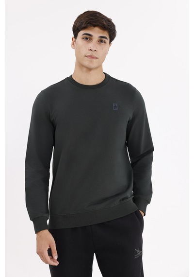 Rowinger Minimal Logolu Bisiklet Yaka Ribana Manşetli Rahat Kalıp Mevsimlik Sweatshirt Haki