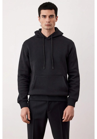 Benerly Erkek Kapüşonlu Standart Kol Regular Kalıp Sweatshirt Fonksiyonel siyah