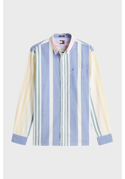Tommy Jeans %100 Pamuk Relaxed Fit Çizgili Gömlek Erkek Gömlek Dm0dm23246 Ybl Beyaz