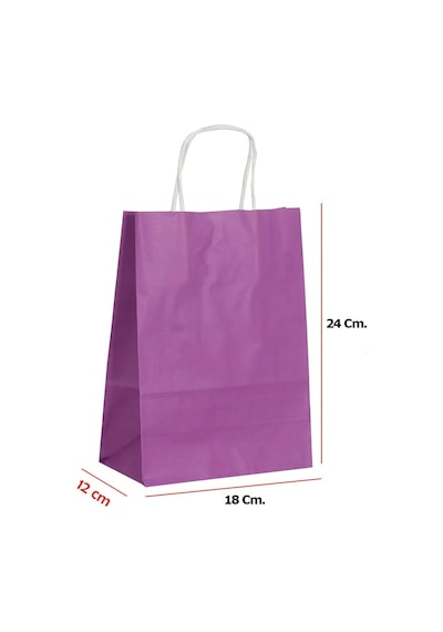 Büküm Saplı Kraft Kağıt Çanta Karton Hediyelik Poşet Torba Mor 4 x 25'li 18 x 24 CM