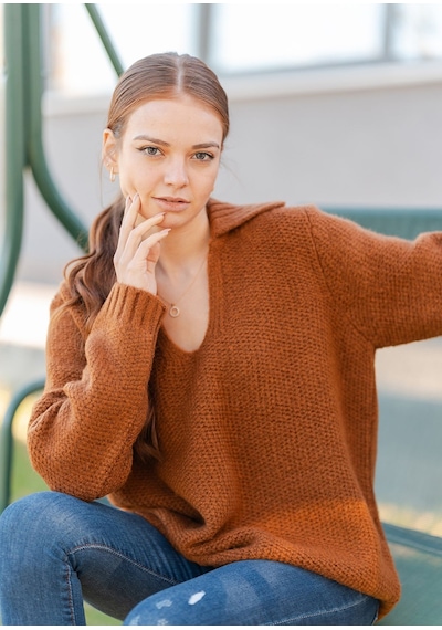 Gömlek Yaka Oversize Basic Kazak Kahverengi