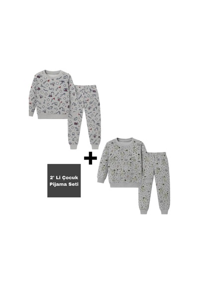 Beka Kids Kız Çocuk Pijama Takımı 2'li Set Kalp Ve Kız Çocuk Desenli Çocuk Pijama Takımı %100 Pamuklu Gri