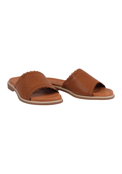 Napa Shoes Kadın Lazer Kesimli Perfore Düz Taban Rahat Terlik Napa-1204 Taba