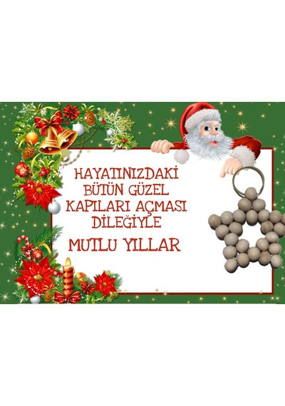 25 Adet Naturel Yıldız Anahtarlık - Ahşap Yıldız - Noel Baba Kart