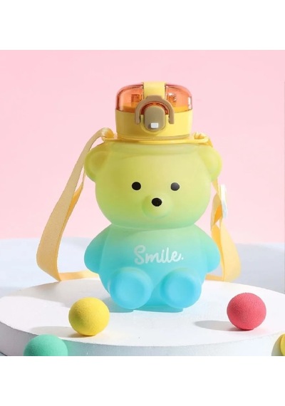 Sarı Smile Ayıcık Model Su Matarası Su Şişesi Suluk 800 Ml Bpa Içermez Matara Suluk 0,80 L Plastik S Diğer