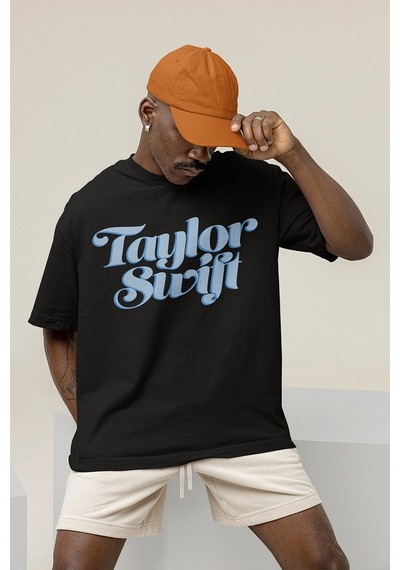 Tasarım Taylor Swift Baskılı Unisex Oversize Şarkıcı 1989 Tişört Siyah