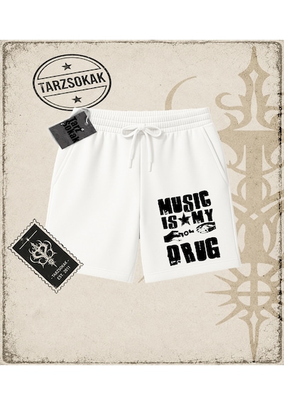 Tarzsokak Gotik & Grunge Streetwear Music Is My Drug Unisex Şort Beyaz