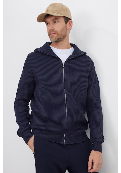 Tudors Erkek Slim Fit Dik Yaka Fermuarlı Lacivert Düz Hırka-41797 Lacivert