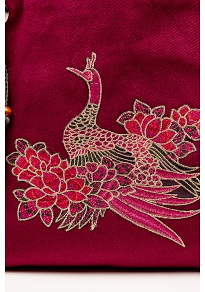 Fabric Craft Bag Omuz Çantası Kumaş Hint Nakışlı Vişne Renkli Astarlı Vişne Çürüğü