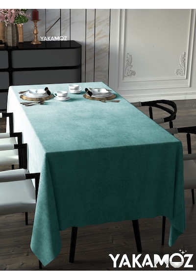 Nil Yeşili Kadife Dokulu Masa Örtüsü Dertsiz Velvet Touch Serisi Nil Yeşili