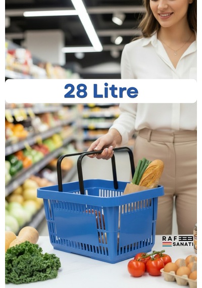 5 Adet - 28 Litre Plastik Market Alışveriş Sepeti Saplı Dayanıklı Market Mağaza El Sepeti Mavi