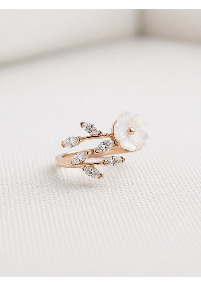 Çekirdekjewelry 925 Ayar Gümüş Manolya Çiçekli Ayarlanabilir Yüzük Pembe