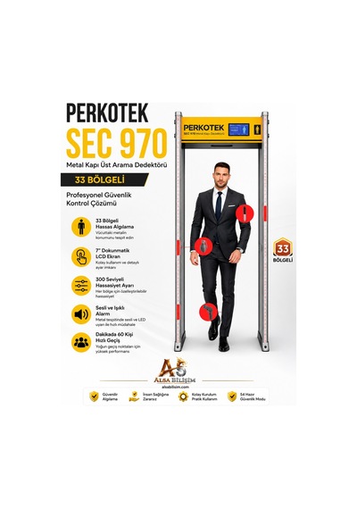 Als-sec970 33 Bölgeli Metal Kapı Üst Arama Dedektörü 7" Dokunmatik Ekran