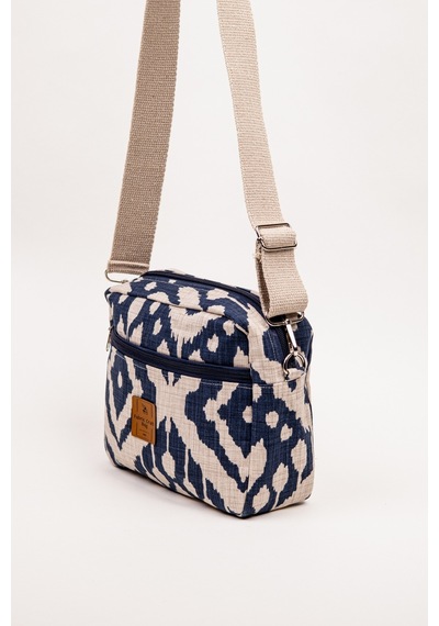 Fabric Craft Bag Çapraz Askılı Kadın Omuz Çantası Fermuarlı Günlük Kullanım Lacivert - Beyaz