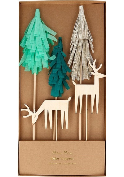 Meri Meri - Woodland & Reindeer Cake Toppers - Orman & Ren Geyikleri Pasta Süsleri Tüm Yaşlar