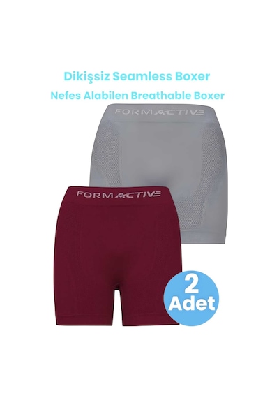 Uniquetrenders Erkek Dikişsiz/seamless Nefes Alabilen Boxer 2'li Set Gri - Bordo