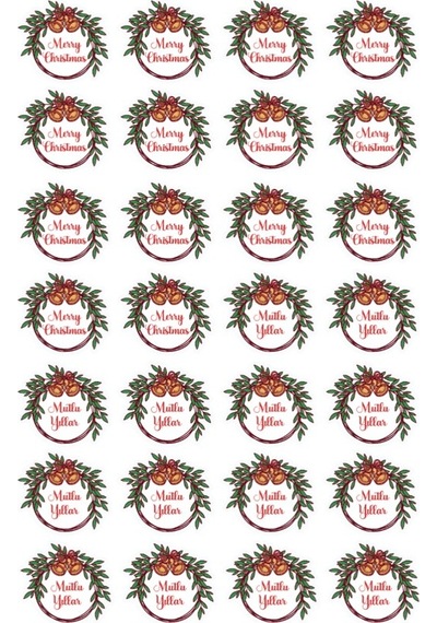 Mutlu Yıllar - Merry Christmas - Özel Kesim Sticker Set - 56 Adet - Kırmızı